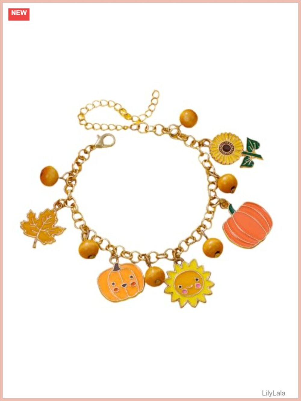 Thanksgiving Stretch Bracelet Alloy Acrylic Beads Turkey Pumpkin Charm